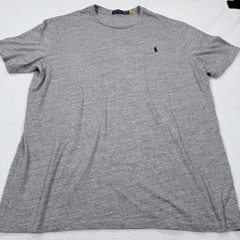 Polo Ralph Lauren Mens 2XLT Gray T Shirt Big Pony Plaid Logo Graphic Tee